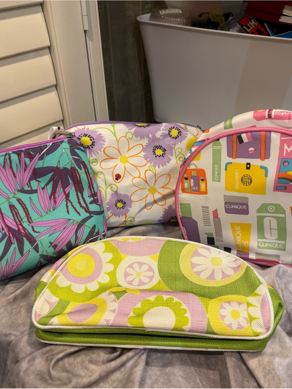 Clinique Pink & Multi Cosmetic Pouch lot of 4